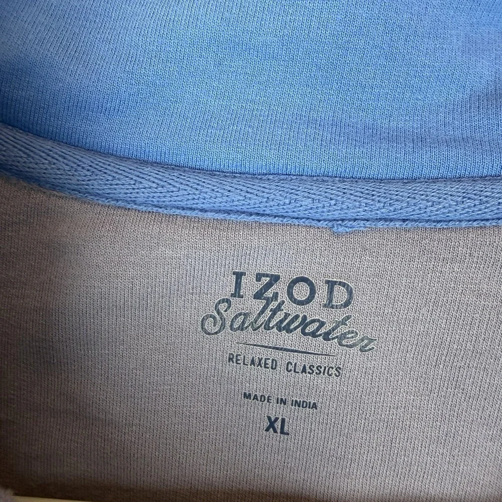Izod Saltwater Rugby Shirt mens XL Long Sleeve Nautical Blue Grey Stripe Preppy